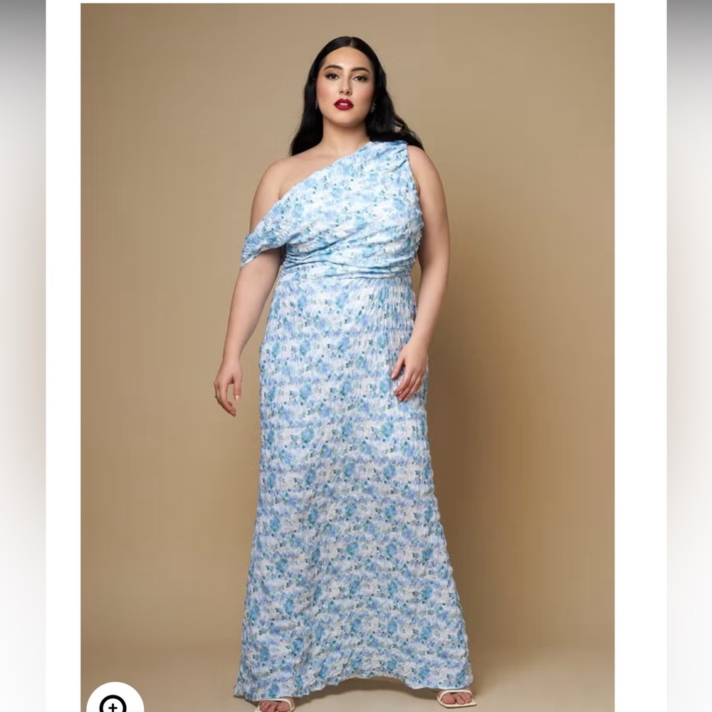 REBDOLLS FORGET ME NOT FLORAL ASYMMETRICAL MAXI BODYCON DRESS 1X